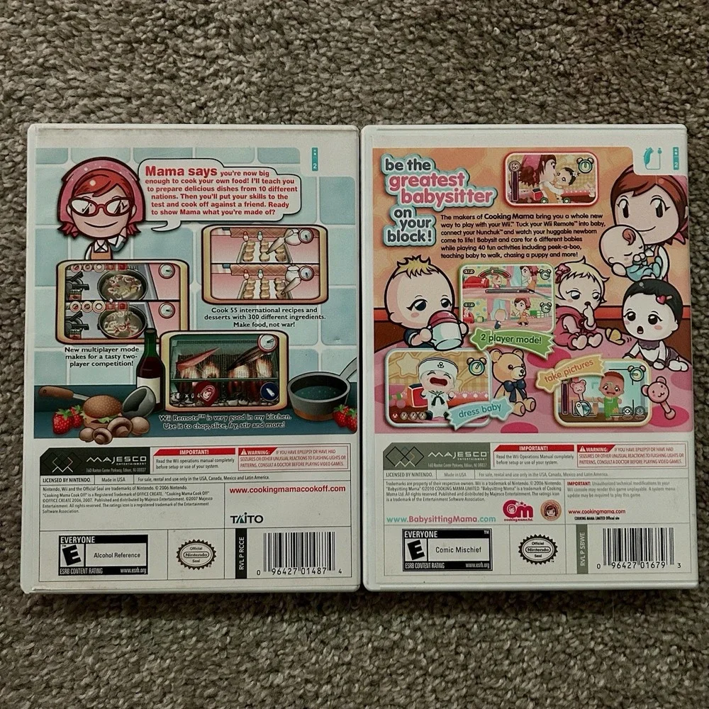Nintendo Wii Game Lot Cooking Mama Cook Off & Babysitting Mama Both Complete